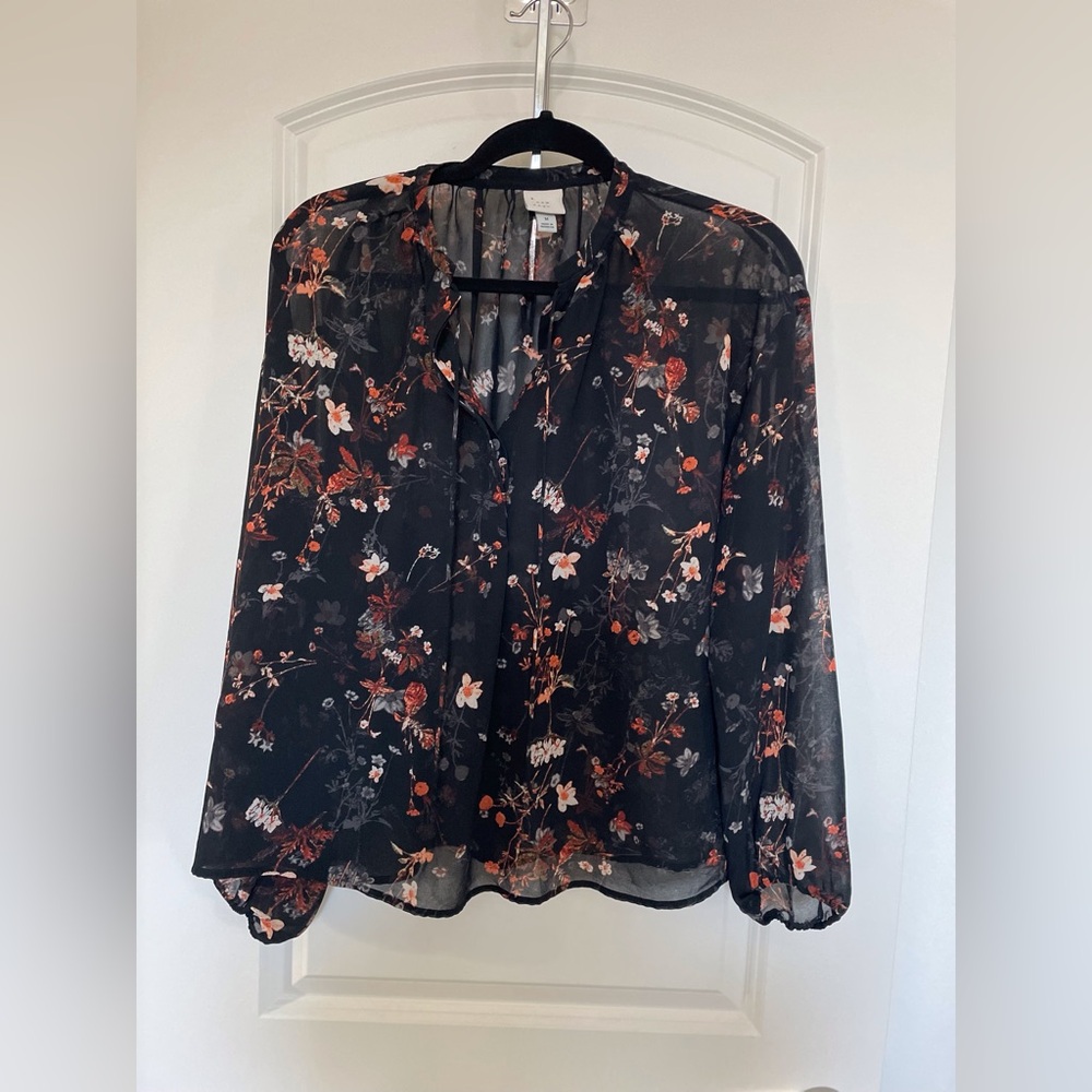 a new day Black Floral Sheer Blouse